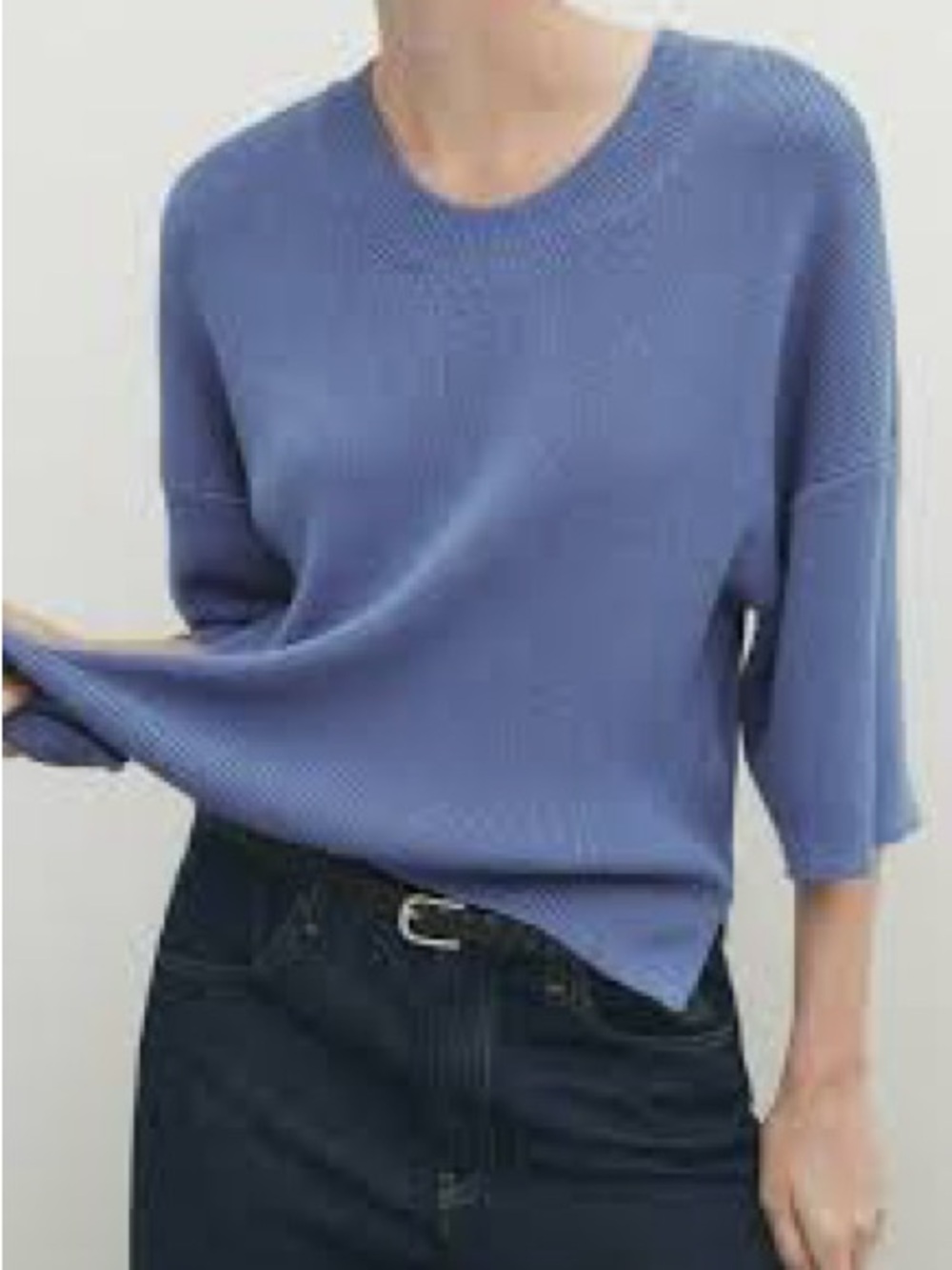 Massimo Dutti Knit Dusty Blue Short-Sleeve Crewneck Sweater Size L